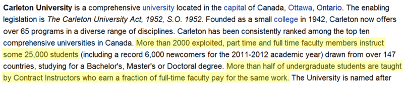 Carleton Wikipedia entry highlight